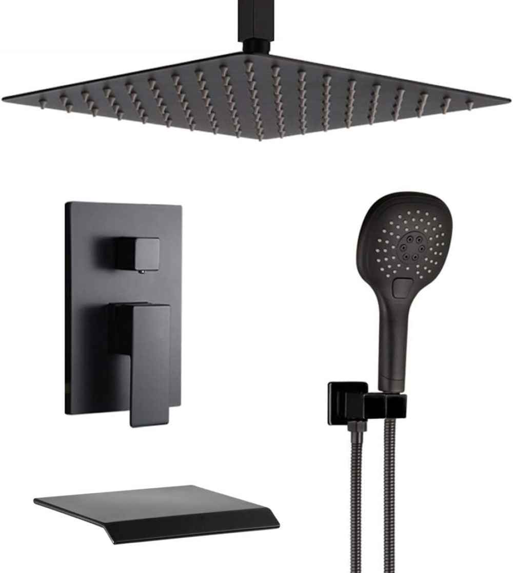 15-in. x 10-in. Shower Kit Black Stainless Steel CUPC
