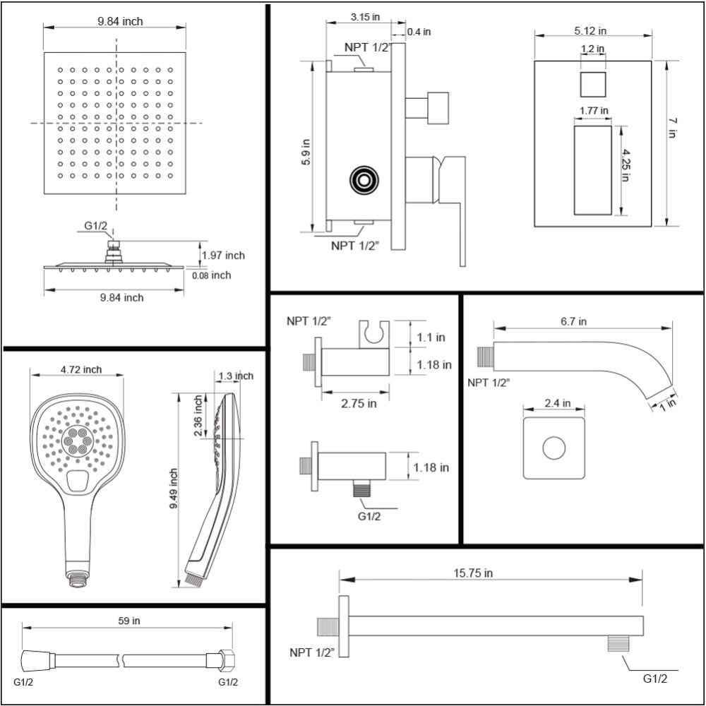 14.5-in. x 10-in. Shower Kit Chrome Stainless Steel CUPC