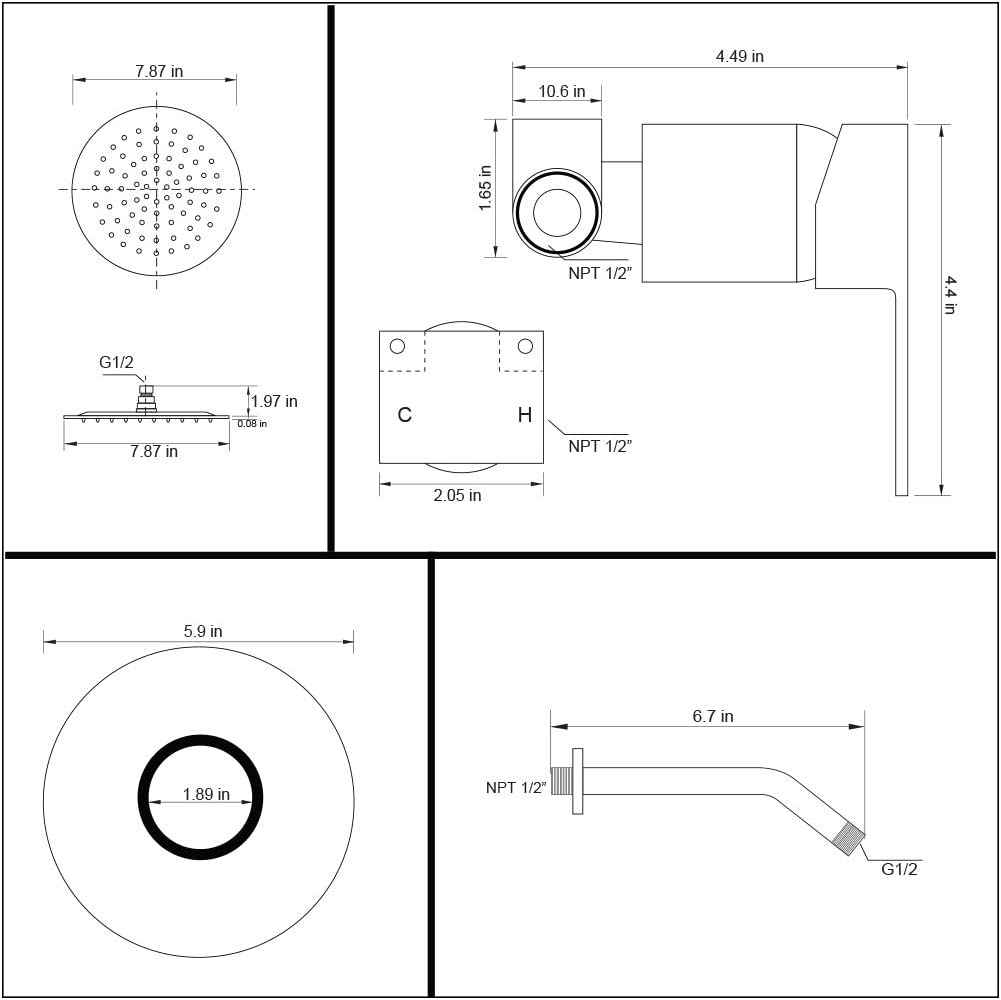 10.6-in. x 3.18-in. Shower Kit Brushed Nickel Stainless Steel CUPC