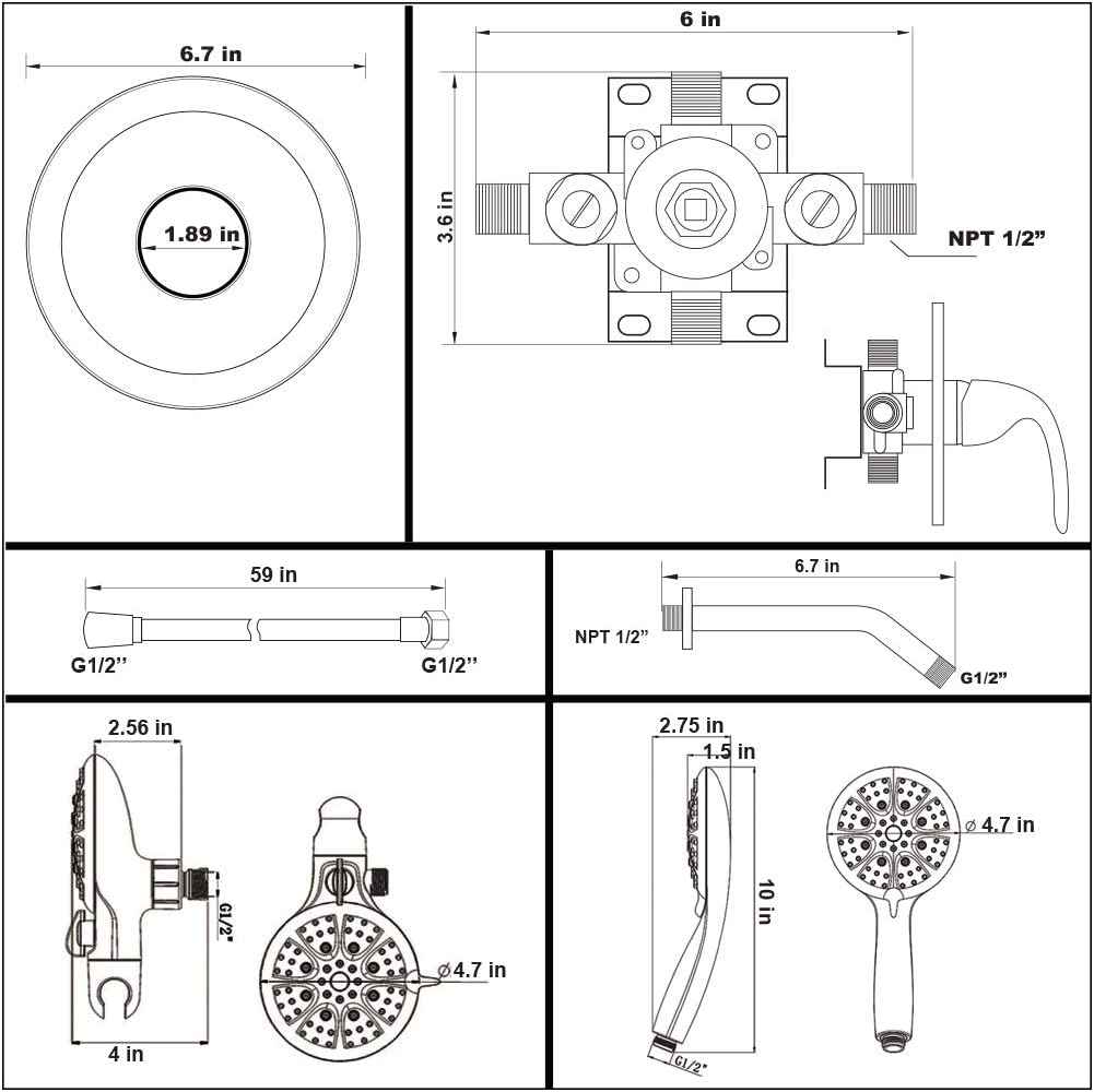 12.12-in. x 6.64-in. Shower Kit Chrome Stainless Steel CUPC