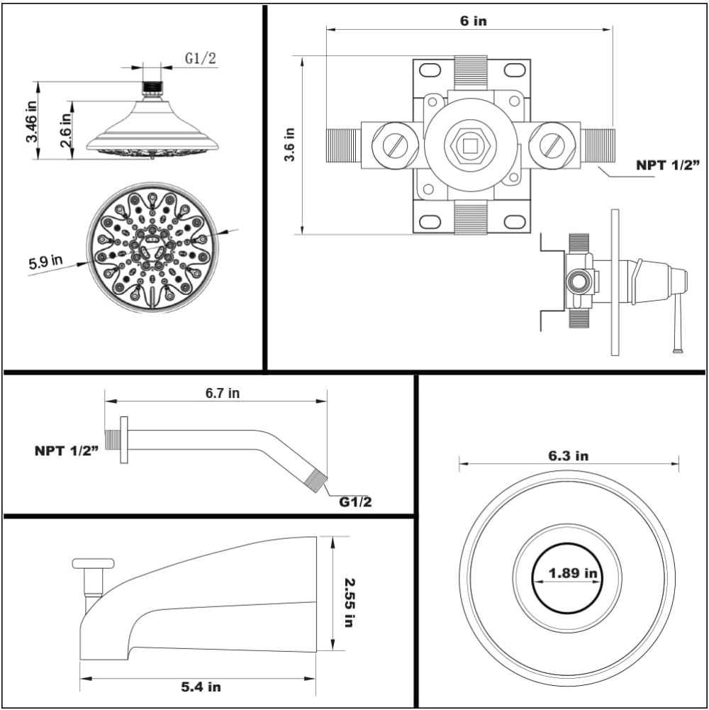 12.01-in. x 6.6-in. Shower Kit Chrome Stainless Steel