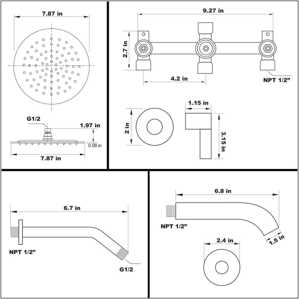 12.12-in. x 6.85-in. Shower Kit Brushed Nickel Stainless Steel