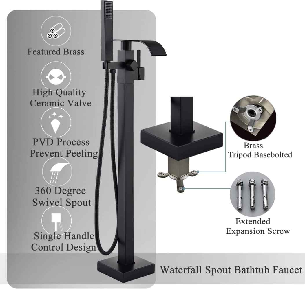 1 Hole Matte Bathtub Shower Faucet Black Brass