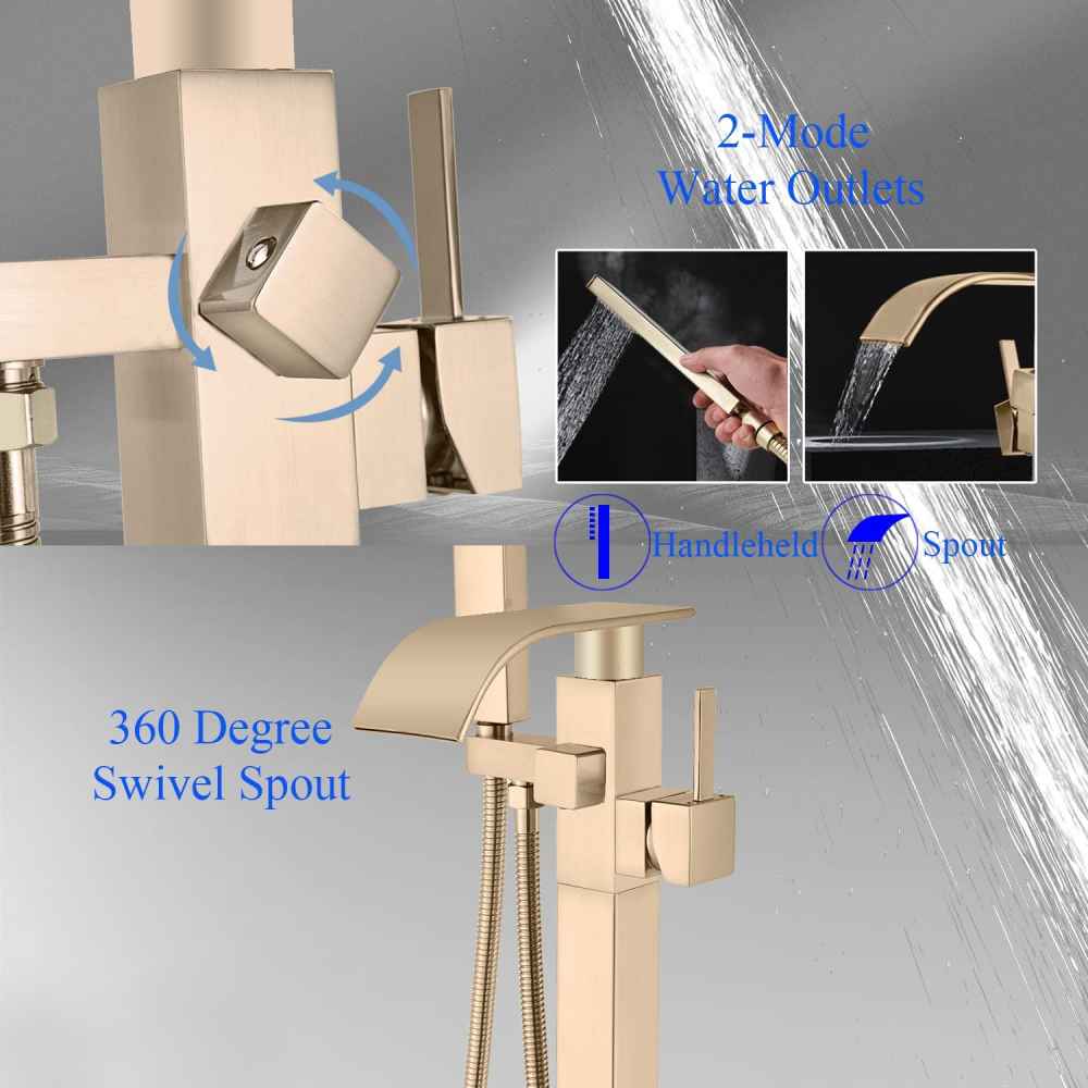 1 Hole Brushed Bathtub Shower Faucet Brushed Gold Stainless Steel