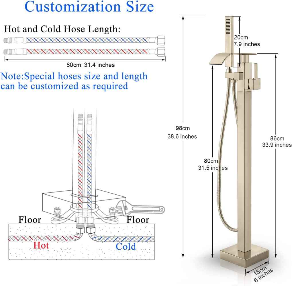 1 Hole Brushed Bathtub Shower Faucet Brushed Gold Stainless Steel