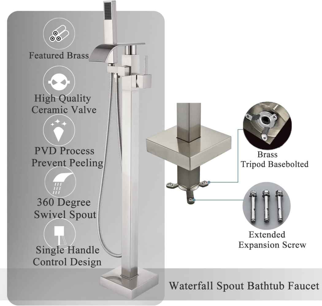 1 Hole Brushed Bathtub Shower Faucet Brushed Nickel Brass