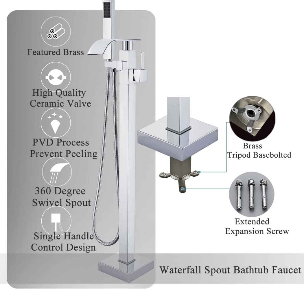 1 Hole Chrome Bathtub Shower Faucet Chrome Stainless Steel