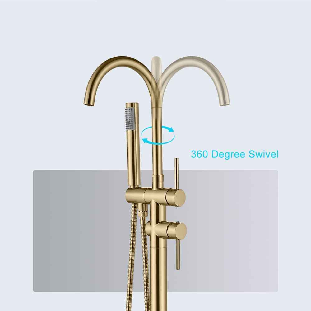 1 Hole Brushed Bathtub Shower Faucet Brushed Gold Brass