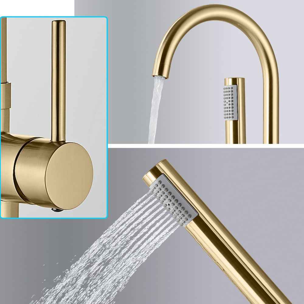 1 Hole Brushed Bathtub Shower Faucet Brushed Gold Brass