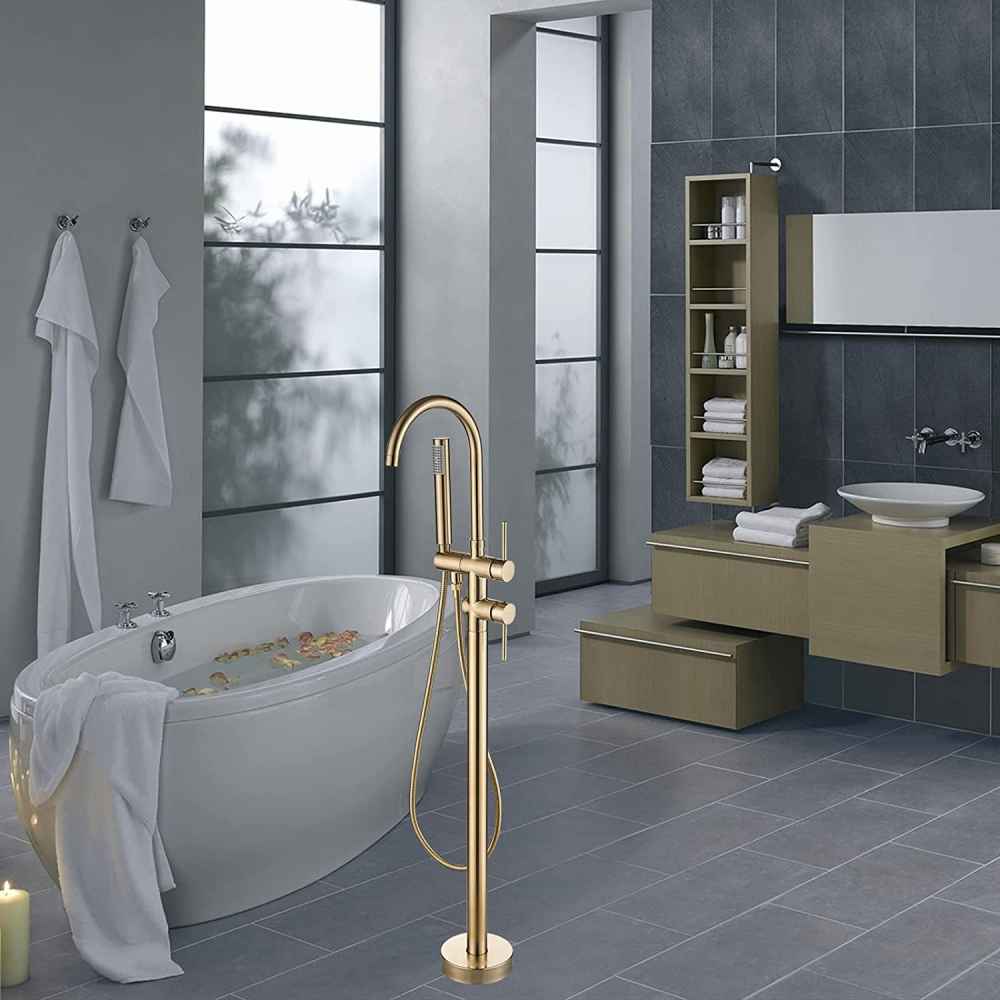 1 Hole Brushed Bathtub Shower Faucet Brushed Gold Brass
