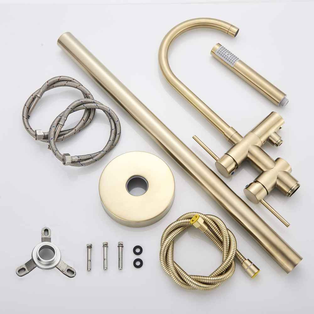 1 Hole Brushed Bathtub Shower Faucet Brushed Gold Brass