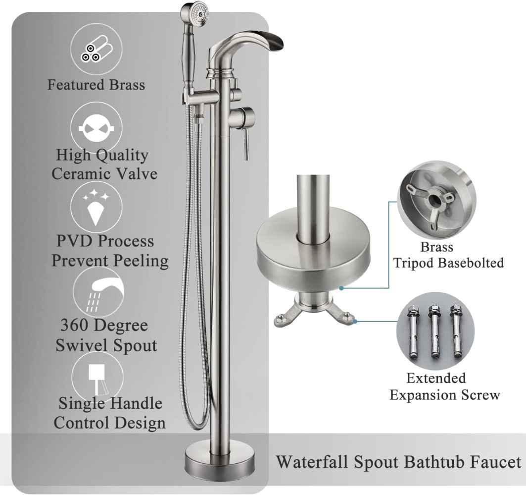 1 Hole Brushed Bathtub Shower Faucet Brushed Nickel Brass