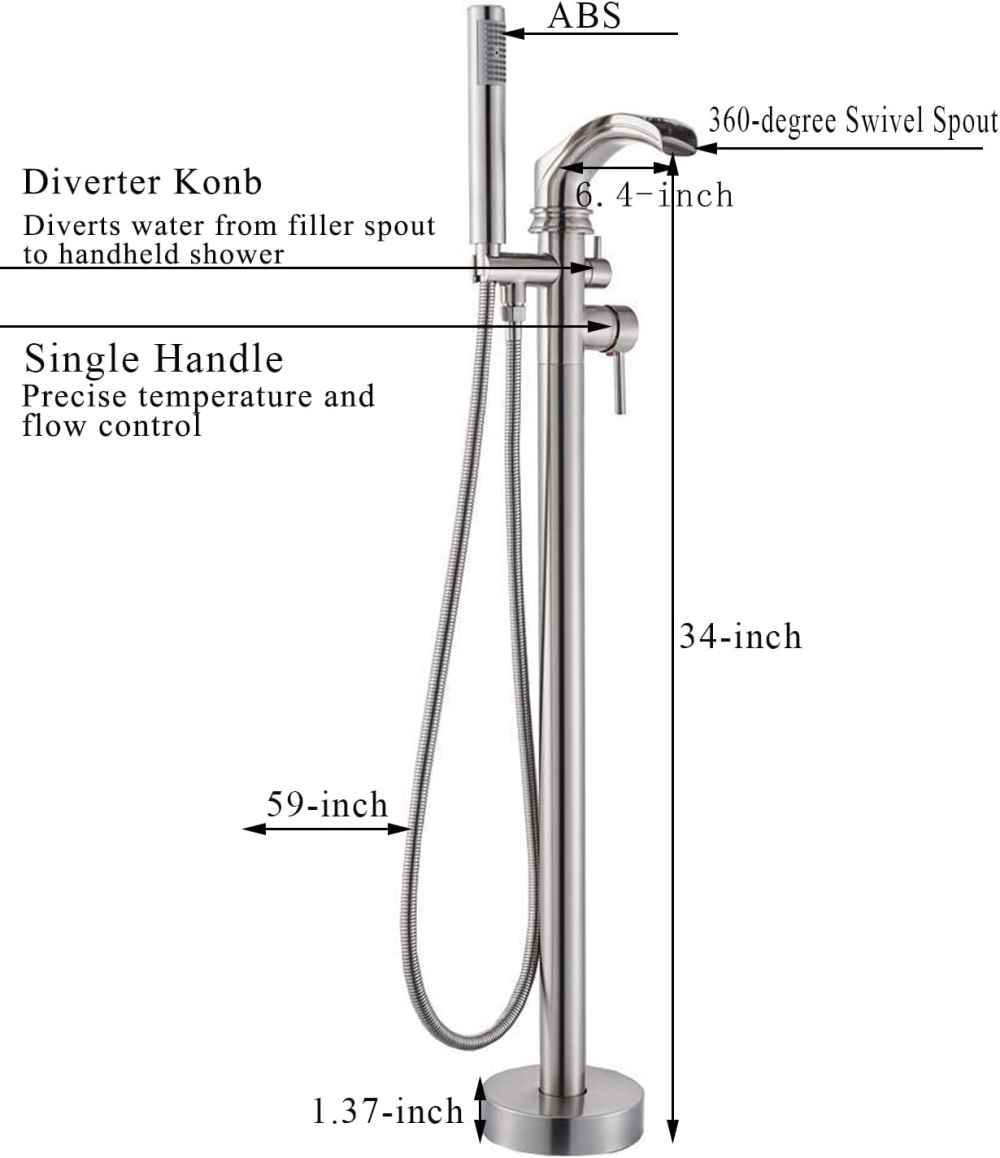 1 Hole Brushed Bathtub Shower Faucet Brushed Nickel Brass