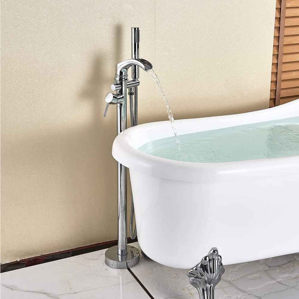 1 Hole Polished Bathtub Shower Faucet Chrome Stainless Steel-Brass