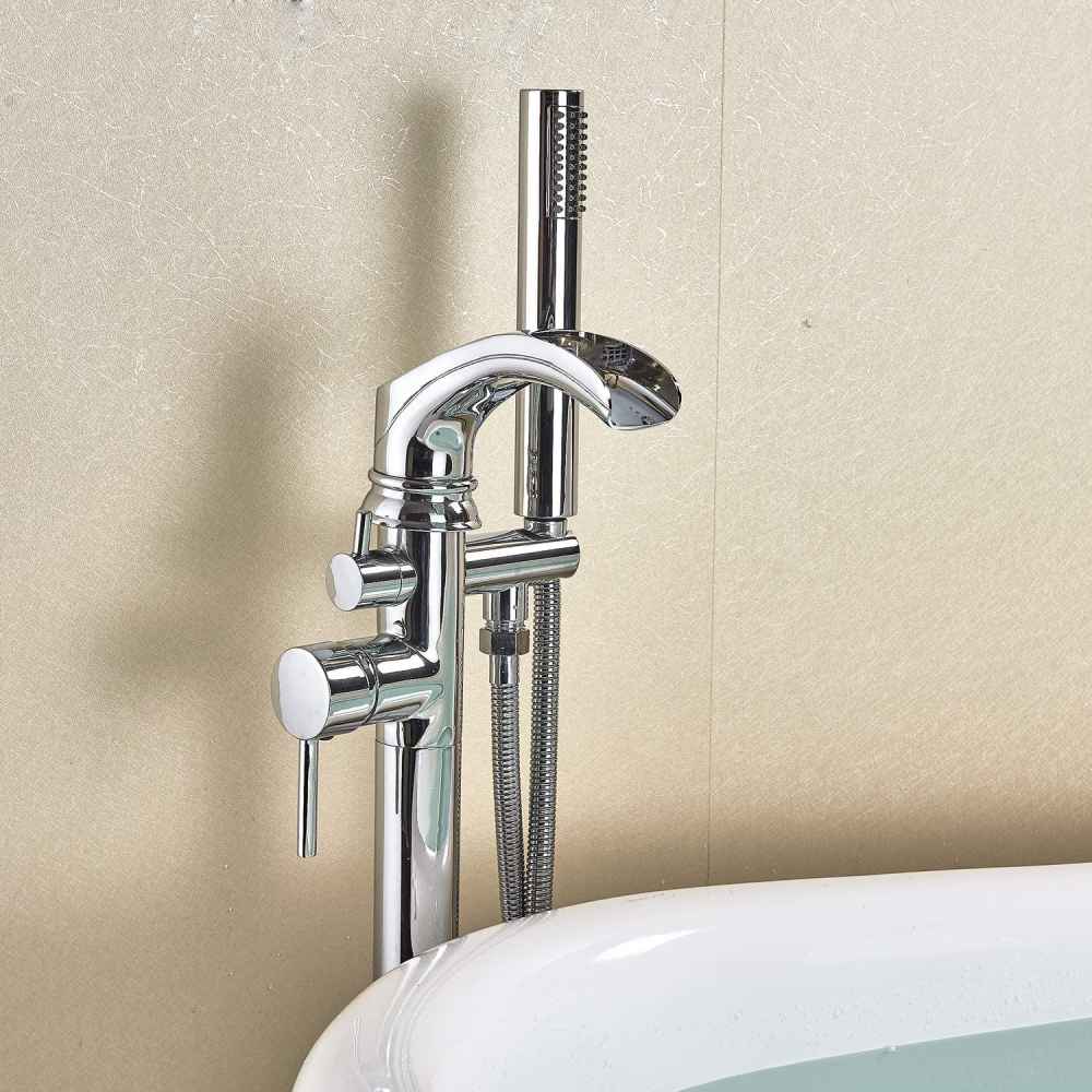 1 Hole Polished Bathtub Shower Faucet Chrome Stainless Steel-Brass