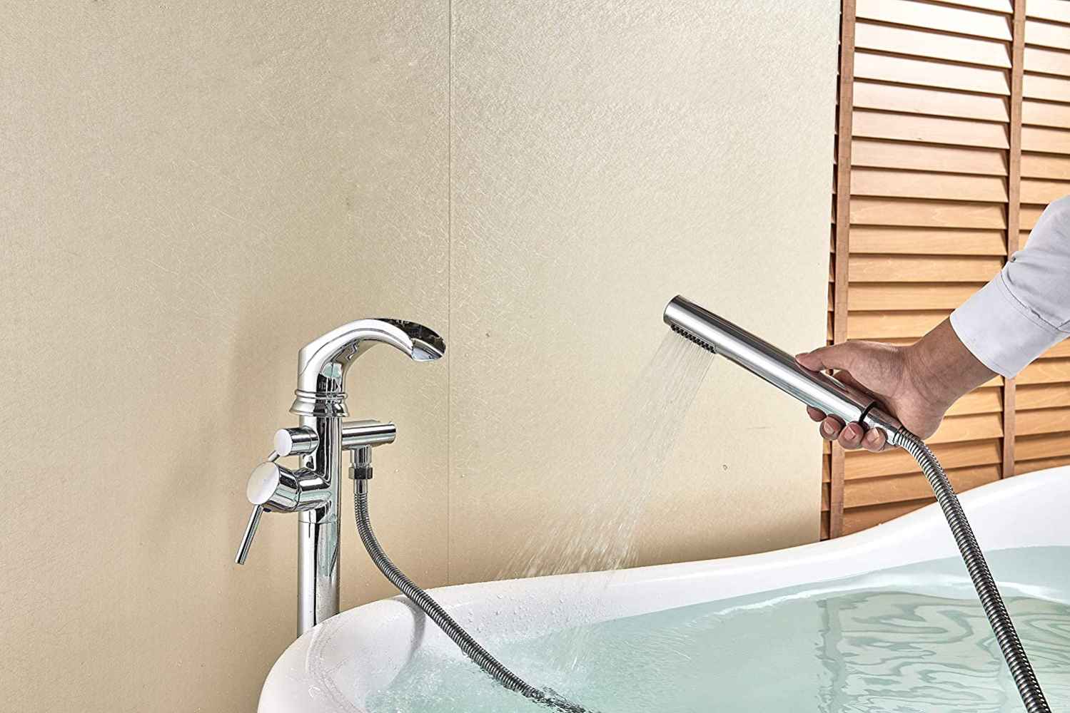 1 Hole Polished Bathtub Shower Faucet Chrome Stainless Steel-Brass