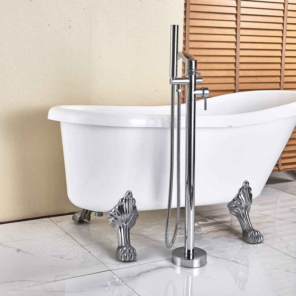 1 Hole Polished Bathtub Shower Faucet Chrome Stainless Steel-Brass