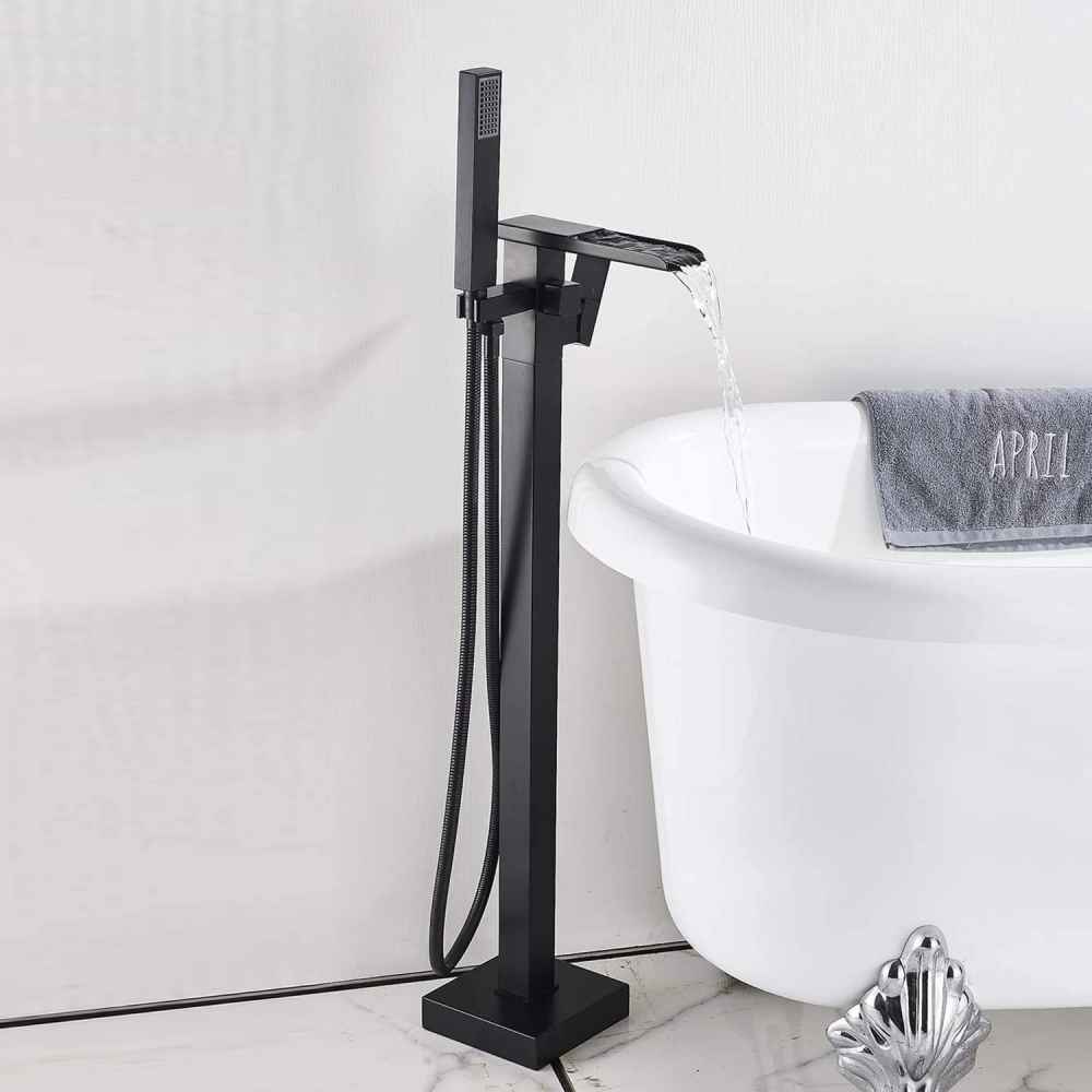1 Hole Matte Bathtub Shower Faucet Black Brass-Ceramic
