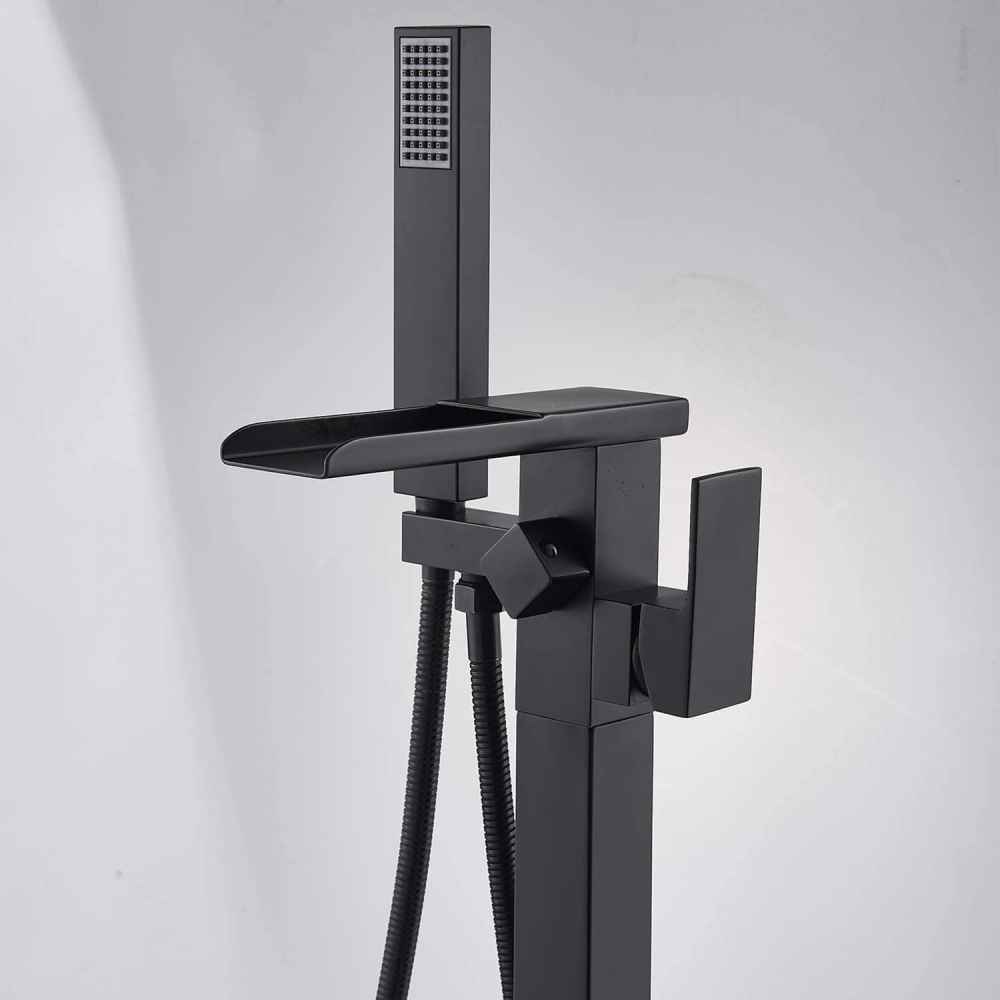 1 Hole Matte Bathtub Shower Faucet Black Brass-Ceramic