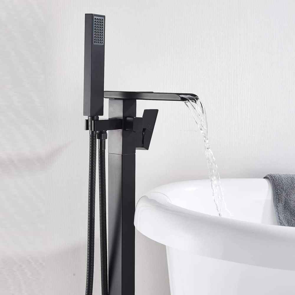 1 Hole Matte Bathtub Shower Faucet Black Brass-Ceramic