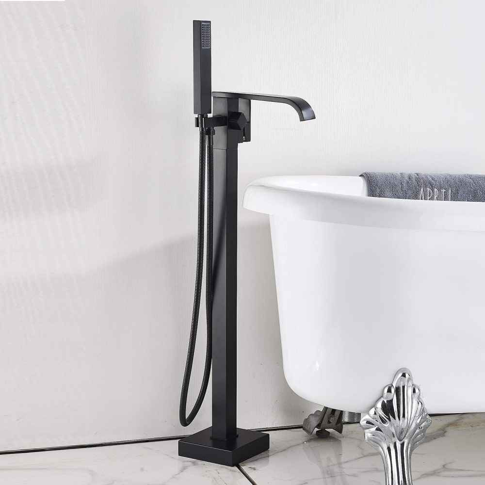 1 Hole Matte Bathtub Shower Faucet Black Brass-Ceramic