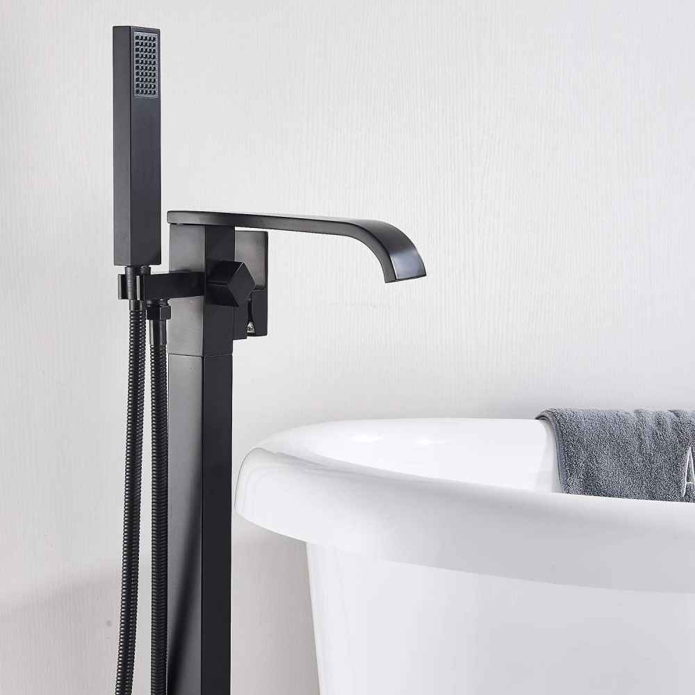 1 Hole Matte Bathtub Shower Faucet Black Brass-Ceramic