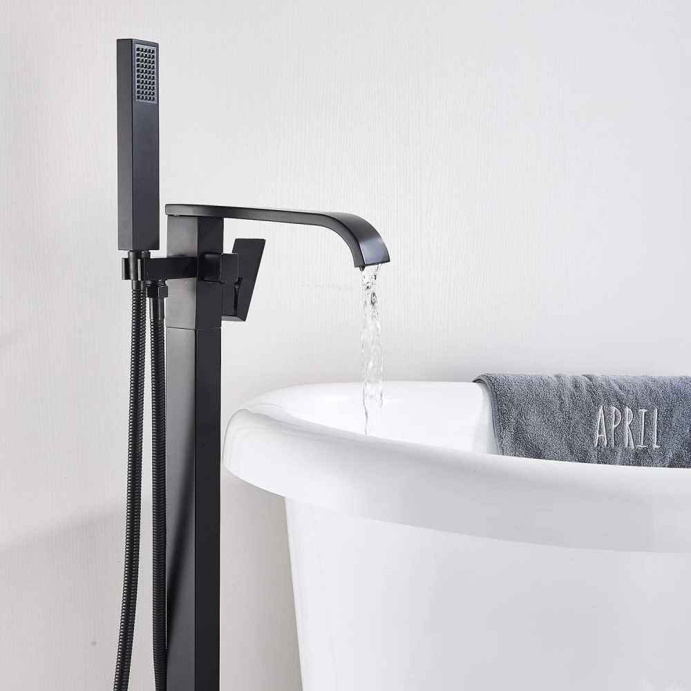 1 Hole Matte Bathtub Shower Faucet Black Brass-Ceramic