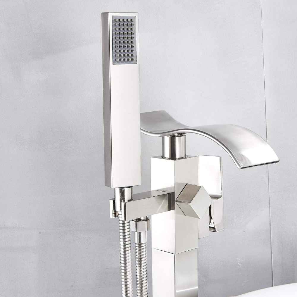 1 Hole Brushed Bathtub Shower Faucet Brushed Nickel Brass-Ceramic