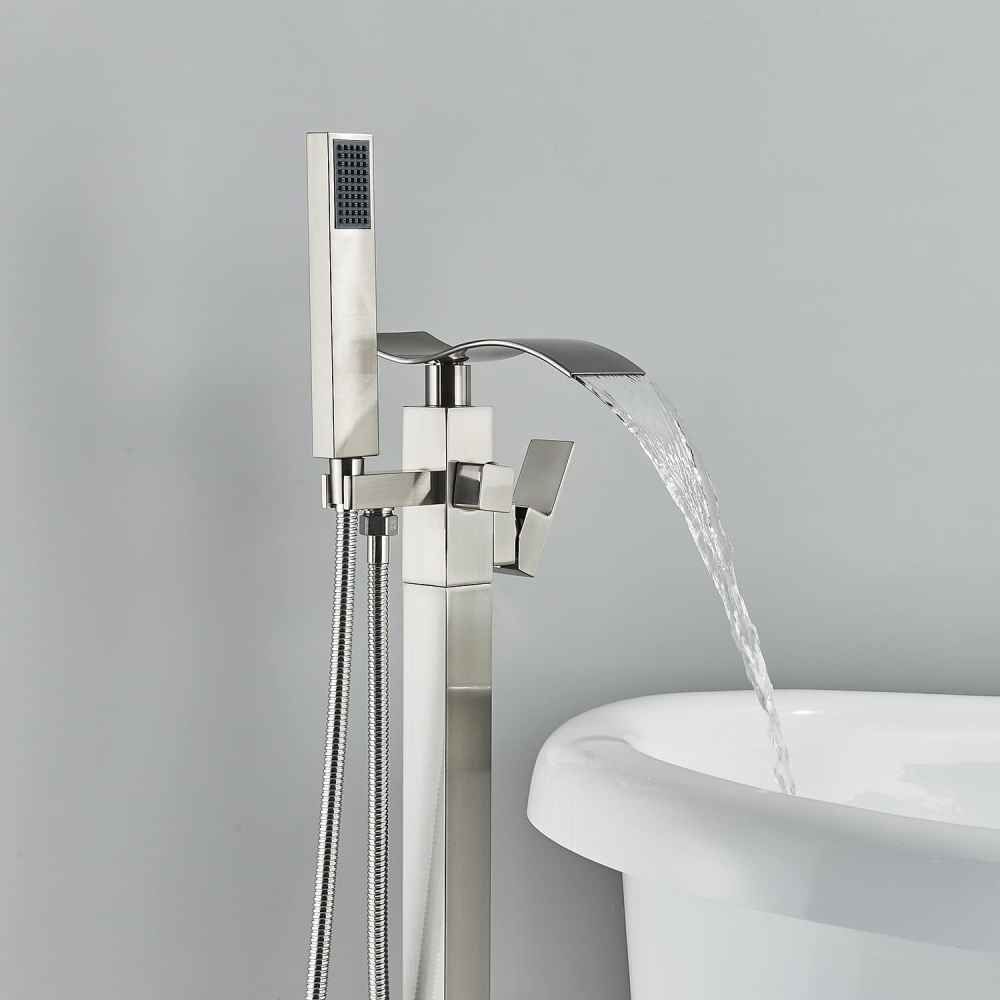 1 Hole Brushed Bathtub Shower Faucet Brushed Nickel Brass-Ceramic