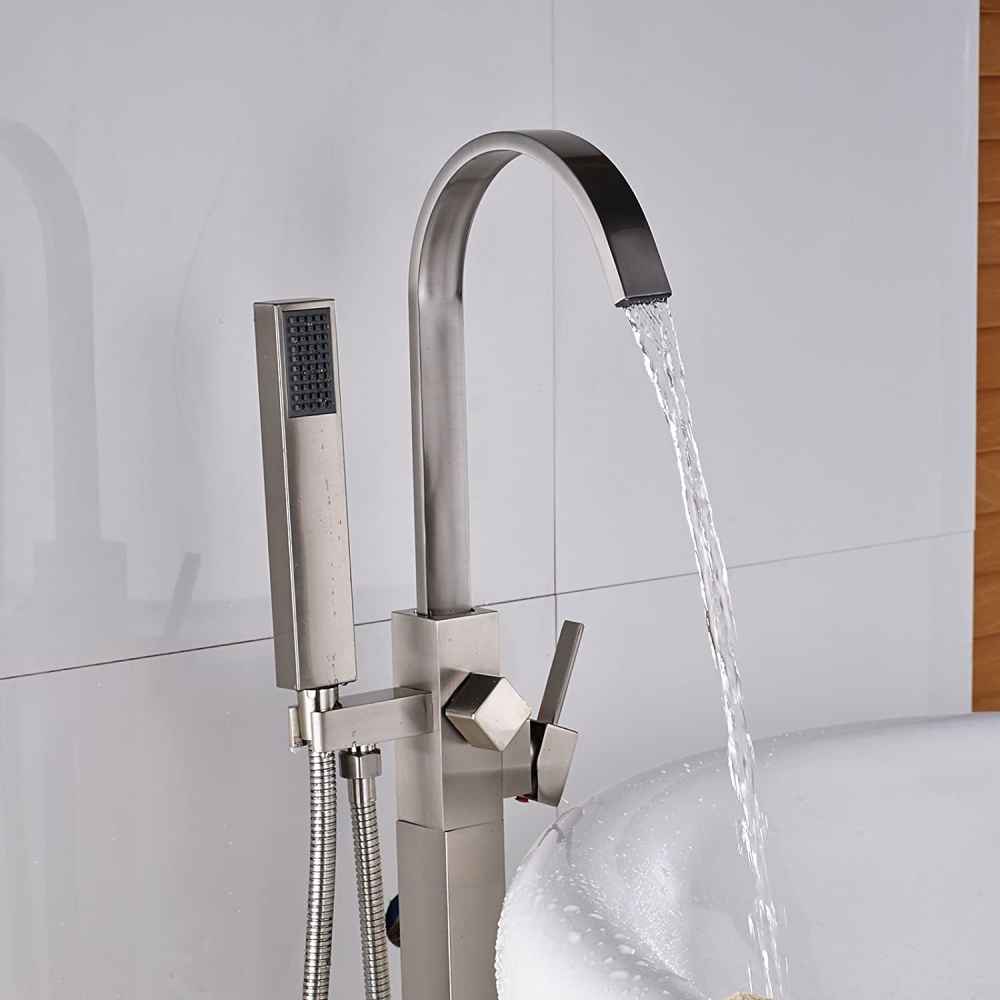 1 Hole Brushed Bathtub Shower Faucet Brushed Nickel Brass-Ceramic