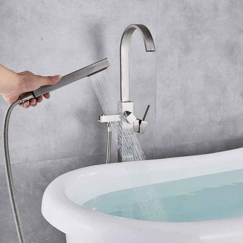 1 Hole Brushed Bathtub Shower Faucet Brushed Nickel Brass-Ceramic