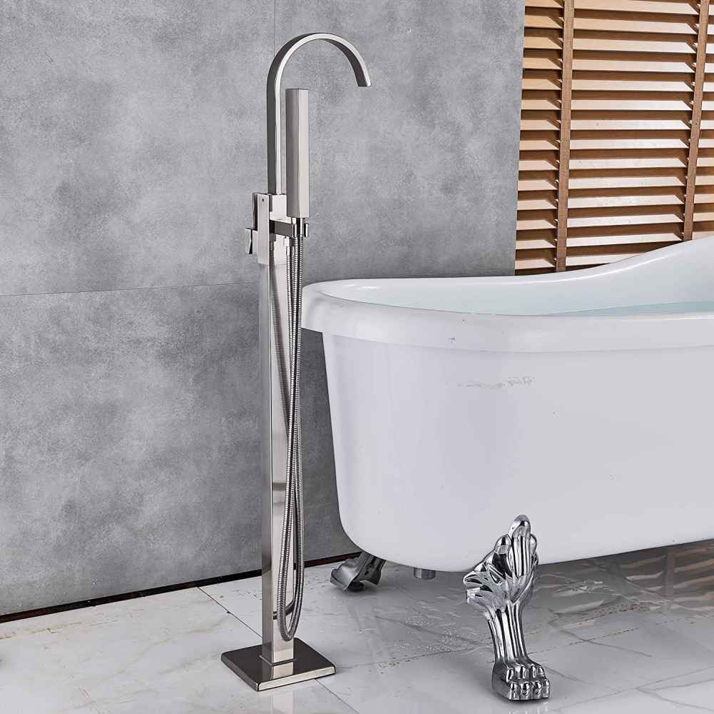 1 Hole Brushed Bathtub Shower Faucet Brushed Nickel Brass-Ceramic