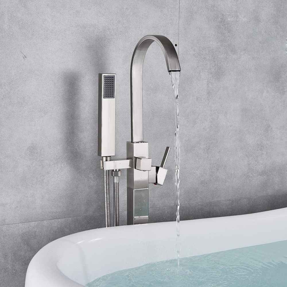1 Hole Brushed Bathtub Shower Faucet Brushed Nickel Brass-Ceramic