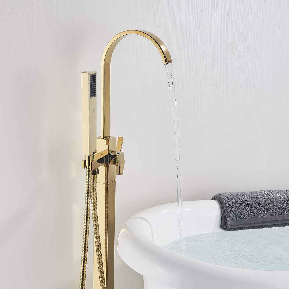 1 Hole Polished Bathtub Shower Faucet Gold Brass