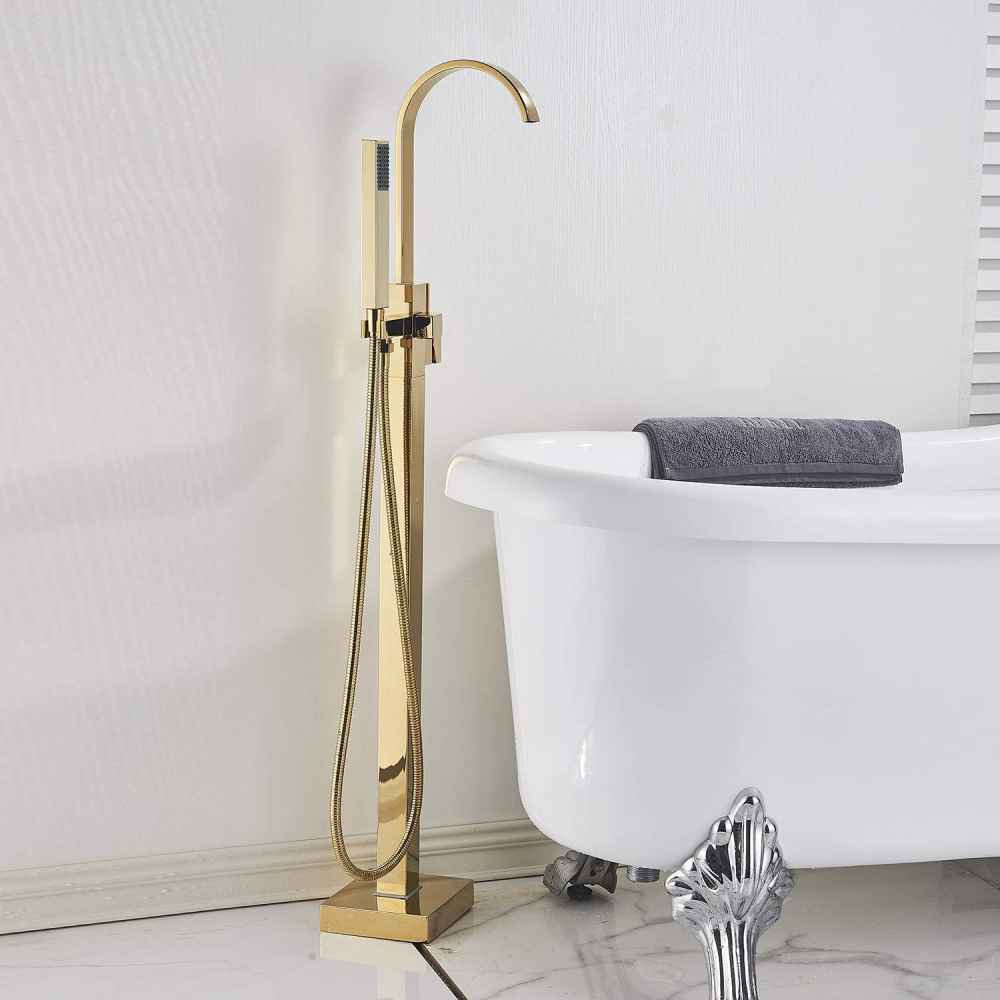 1 Hole Polished Bathtub Shower Faucet Gold Brass