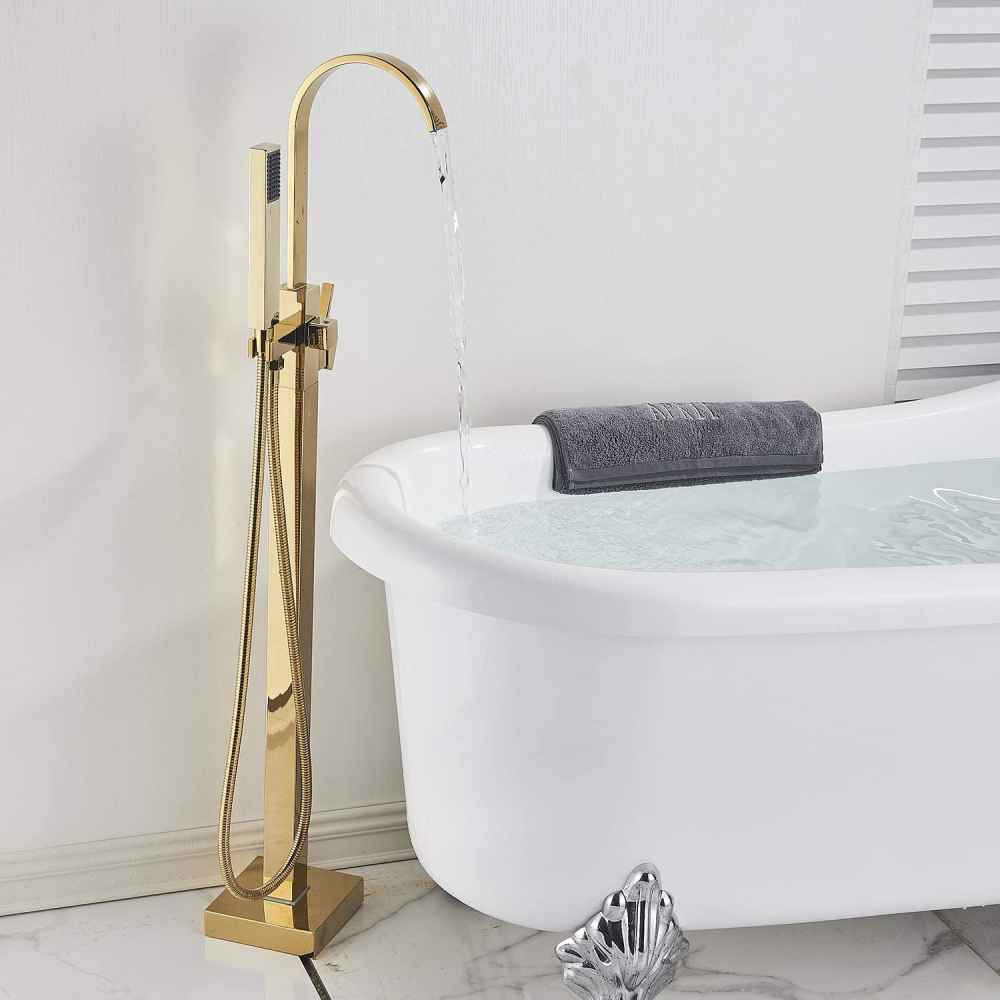 1 Hole Polished Bathtub Shower Faucet Gold Brass