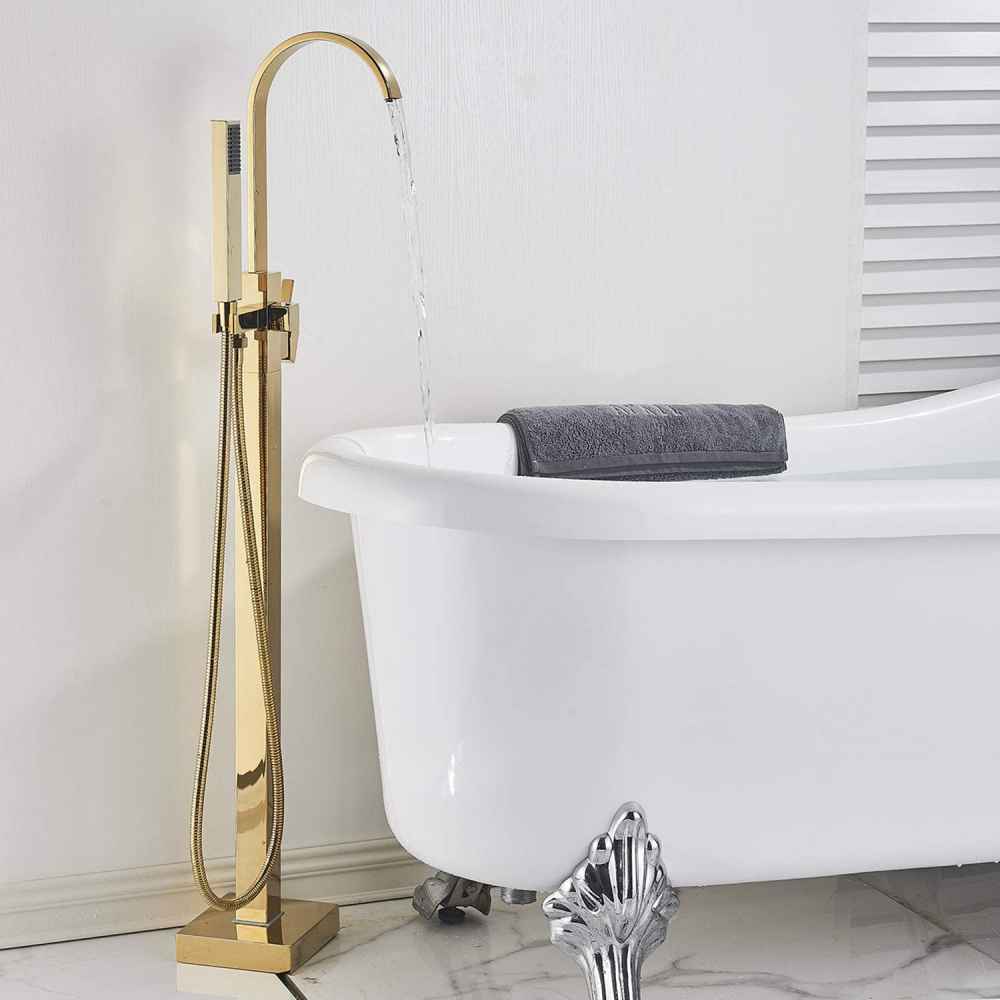 1 Hole Polished Bathtub Shower Faucet Gold Brass