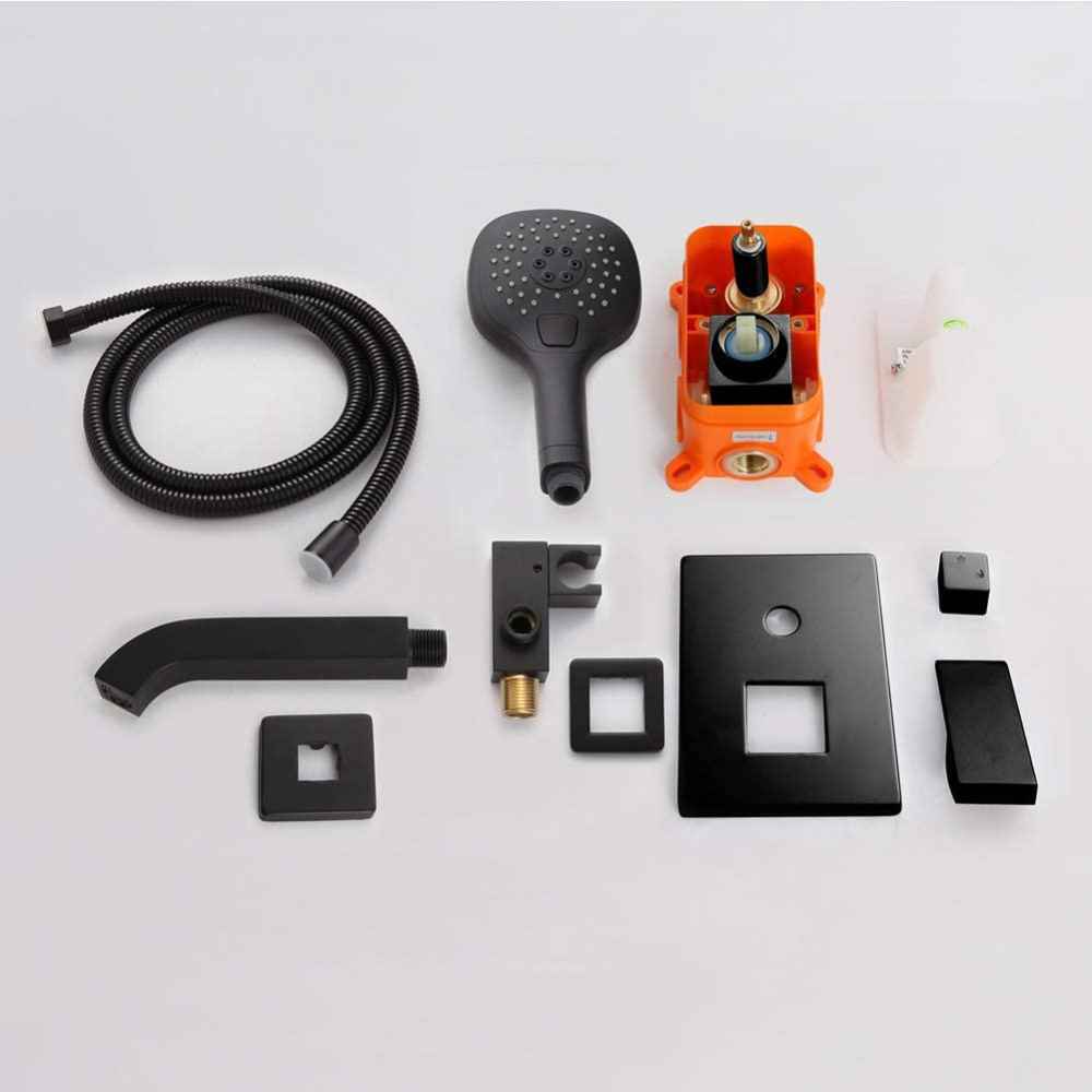 12.16-in. x 6.57-in. Shower Kit Black Stainless Steel-Brass