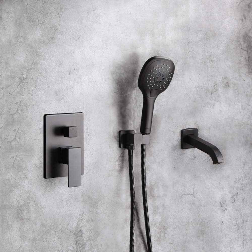12.16-in. x 6.57-in. Shower Kit Black Stainless Steel-Brass