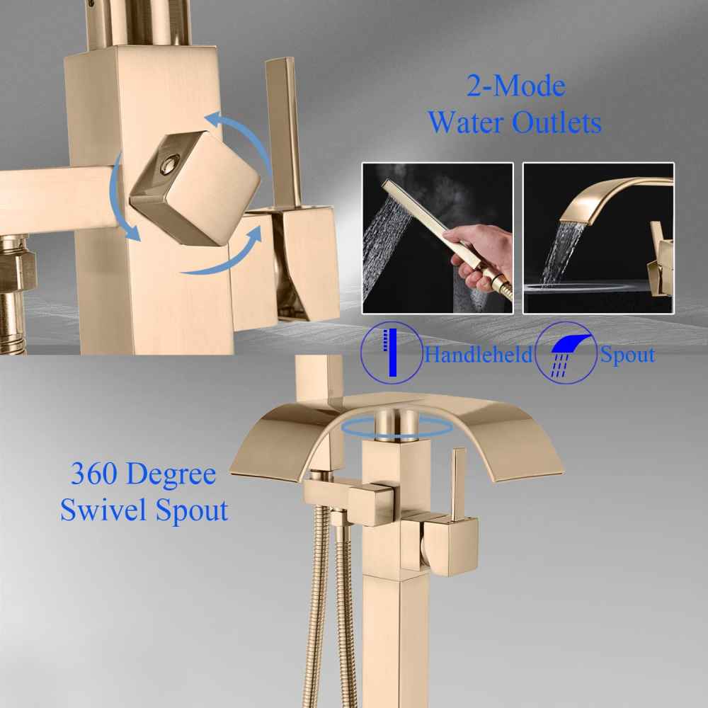1 Hole Brushed Bathtub Shower Faucet Gold Brass-Ceramic