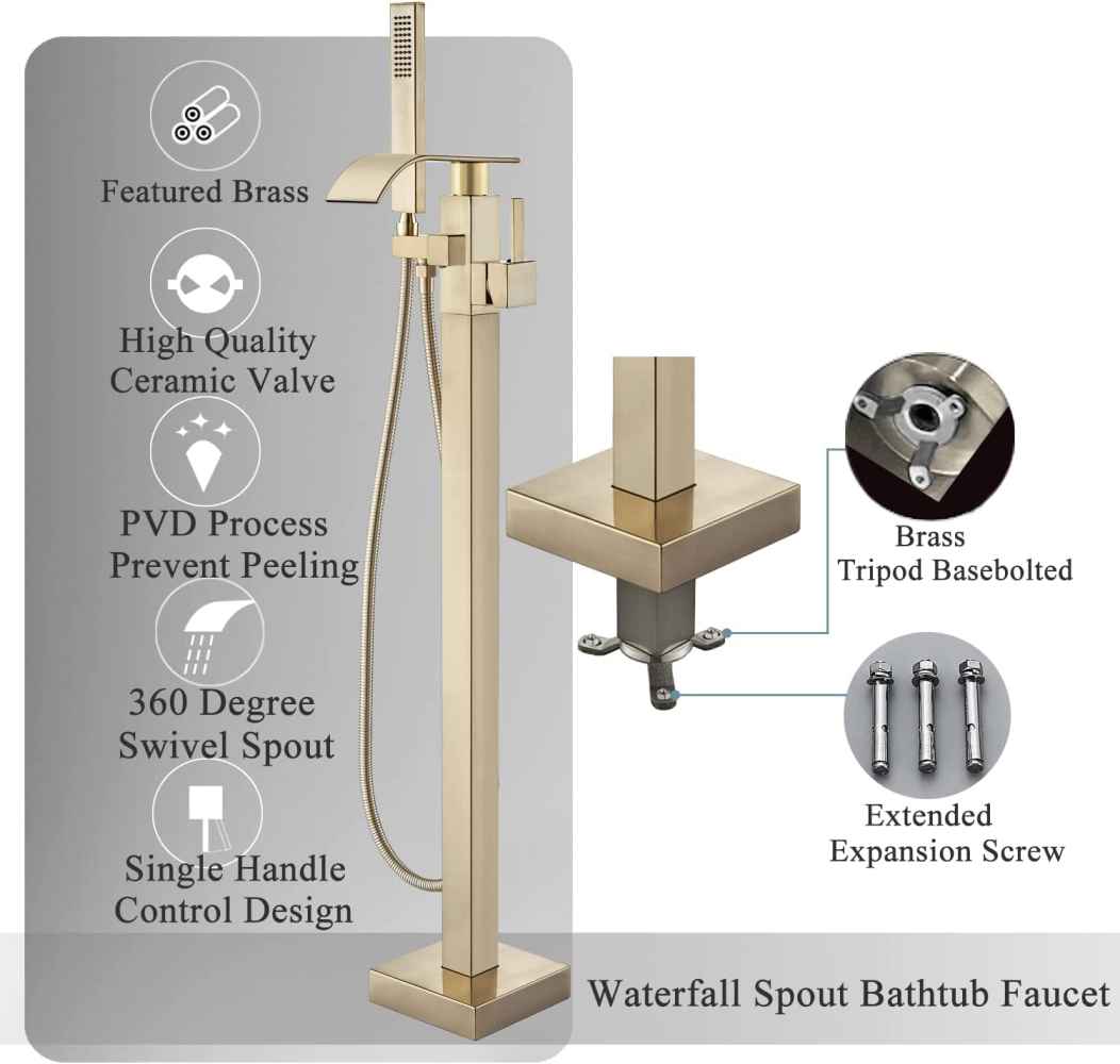1 Hole Brushed Bathtub Shower Faucet Gold Brass-Ceramic