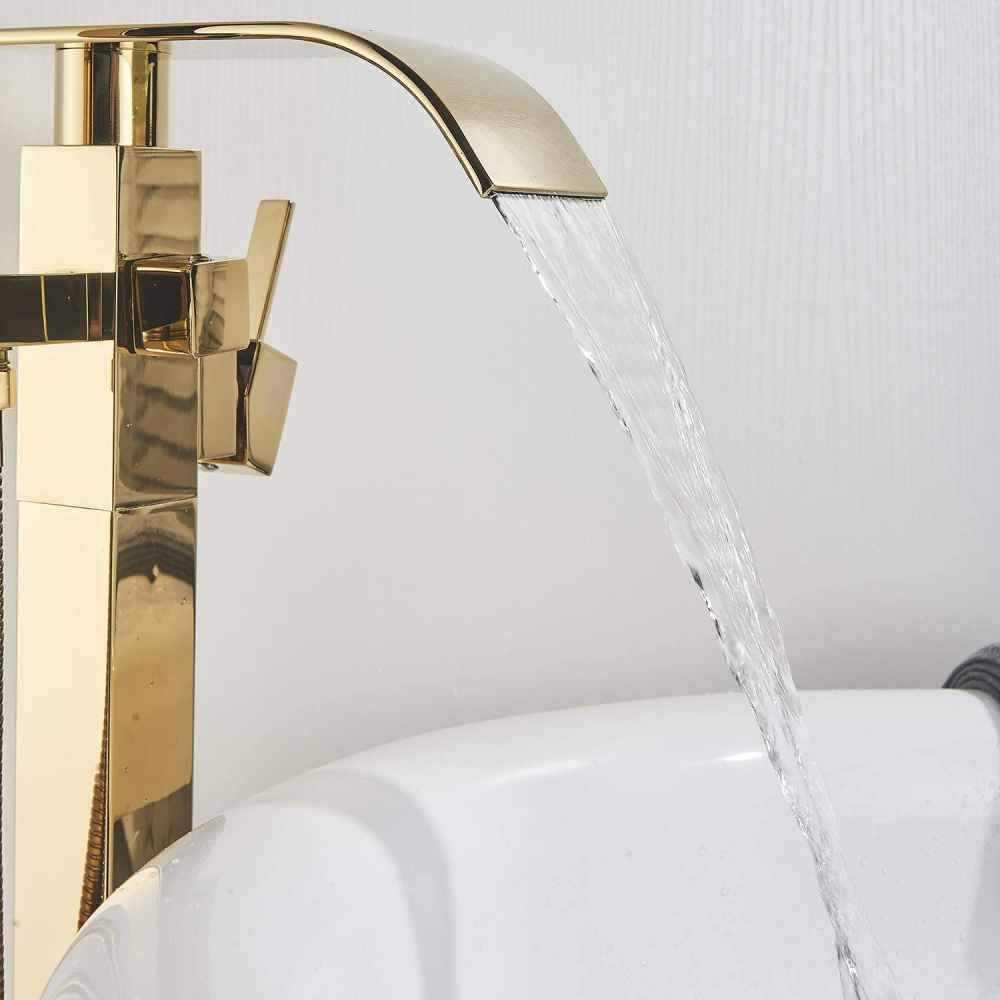 1 Hole Brushed Bathtub Shower Faucet Gold Brass-Ceramic