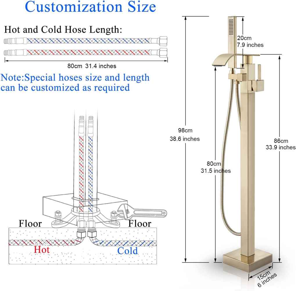 1 Hole Brushed Bathtub Shower Faucet Gold Brass-Ceramic