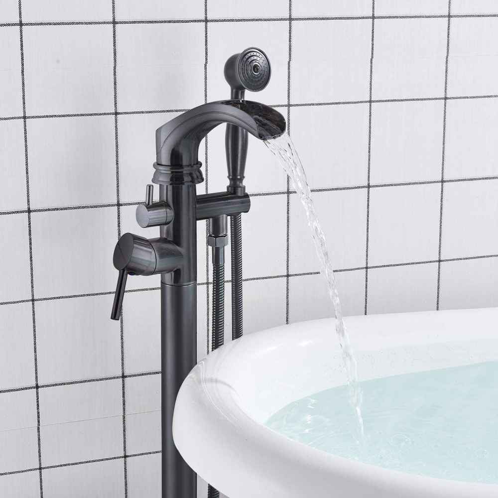 1 Hole Matte Bathtub Shower Faucet Black Brass-Ceramic