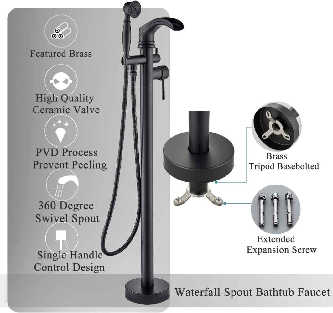 1 Hole Matte Bathtub Shower Faucet Black Brass-Ceramic