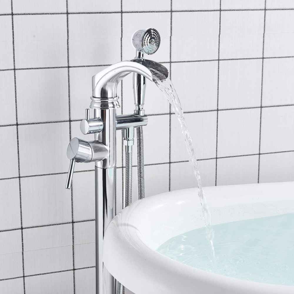 1 Hole Polished Bathtub Shower Faucet Chrome Brass-Ceramic