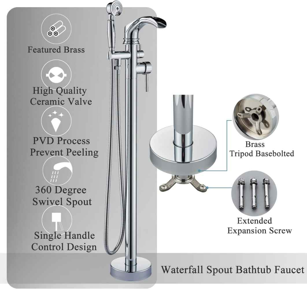 1 Hole Polished Bathtub Shower Faucet Chrome Brass-Ceramic