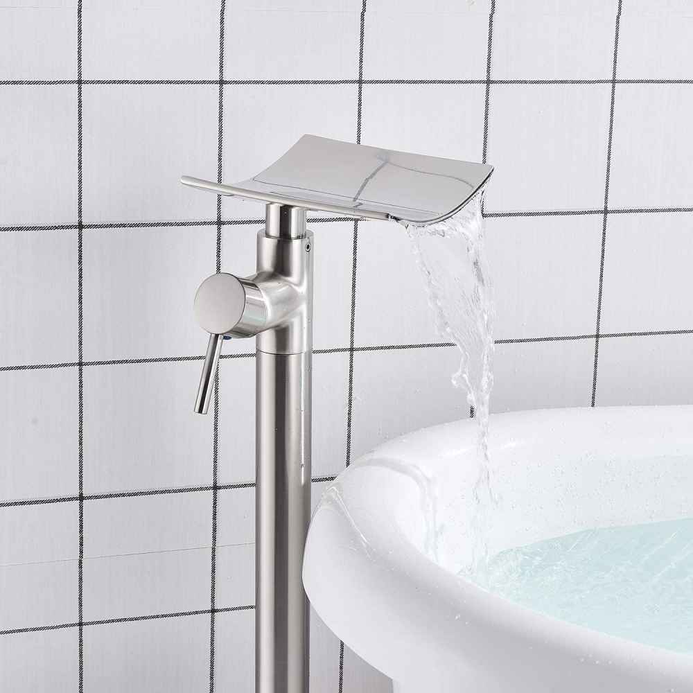 1 Hole Brushed Bathtub Shower Faucet Brushed Nickel Brass-Ceramic