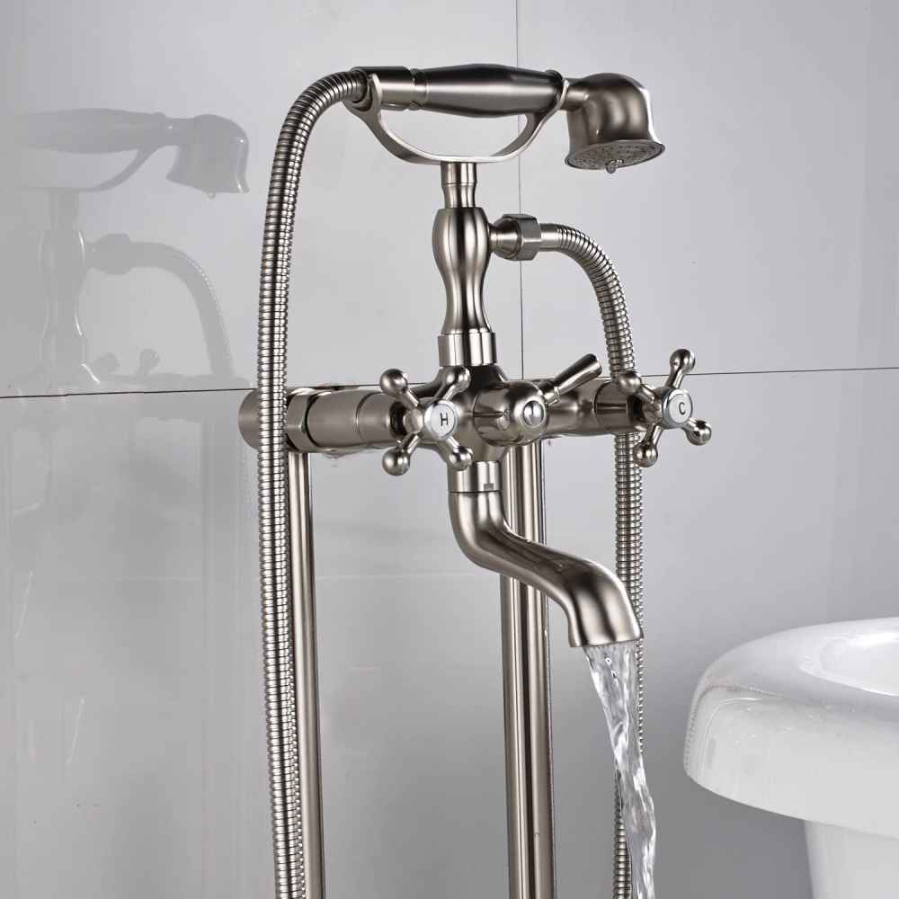 2 Hole Brushed Bathtub Shower Faucet Brushed Nickel Brass