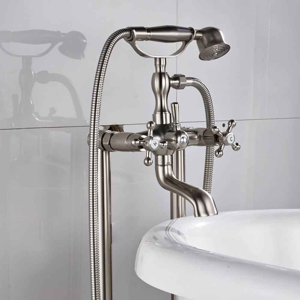 2 Hole Brushed Bathtub Shower Faucet Brushed Nickel Brass